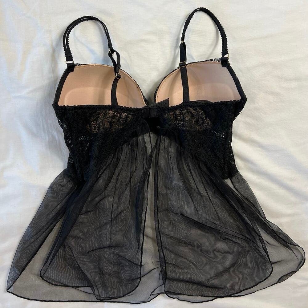 Victoria’s Secret Black Lace Sheer Babydoll Lingerie Top 36D - Picture 2 of 7